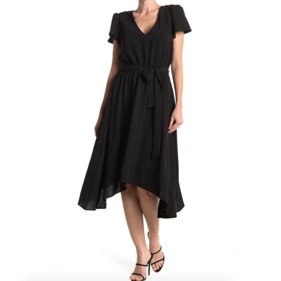 New Vanity Room Snake V-Neck Flutter Sleeve Handkerchief Hem Dress Size Medium - Picture 15 of 16